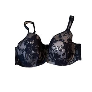 Cacique Black Lace Overlay Bra Women’s Size 40DD Adjustable Straps Floral‎